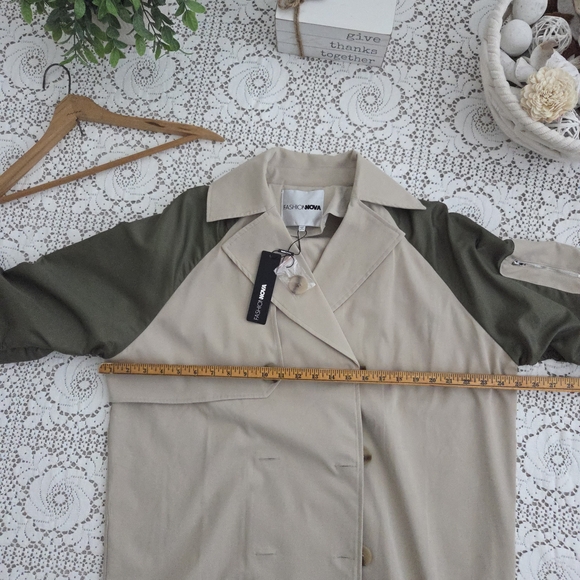 Fashion Nova Cream and Green So Caught Up Trench Coat - Picture 3 of 7